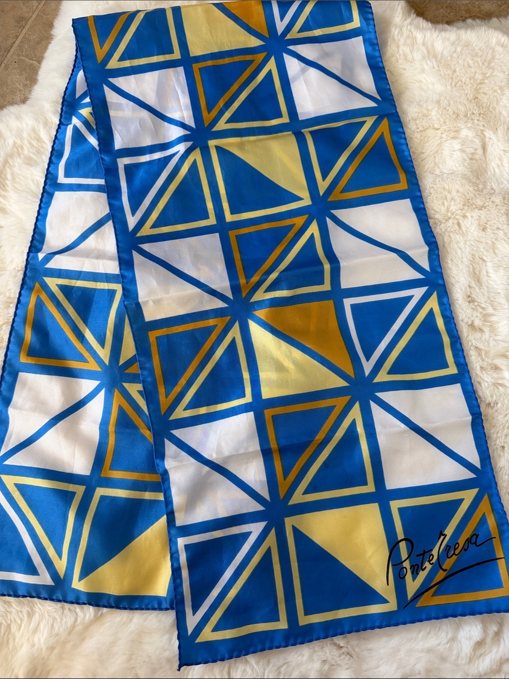 Vintage 60s/70s Ponte Tresa Italian Silk Scarf – Mod Geometric Print 12.5" x 54“